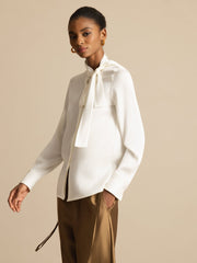 19Momme Silk Women's Tie Neck Long Sleeve Blouse