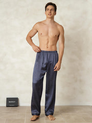 Men's 100% Mulberry Silk Ginkgo Print Sleep Pants with Elastic Waist