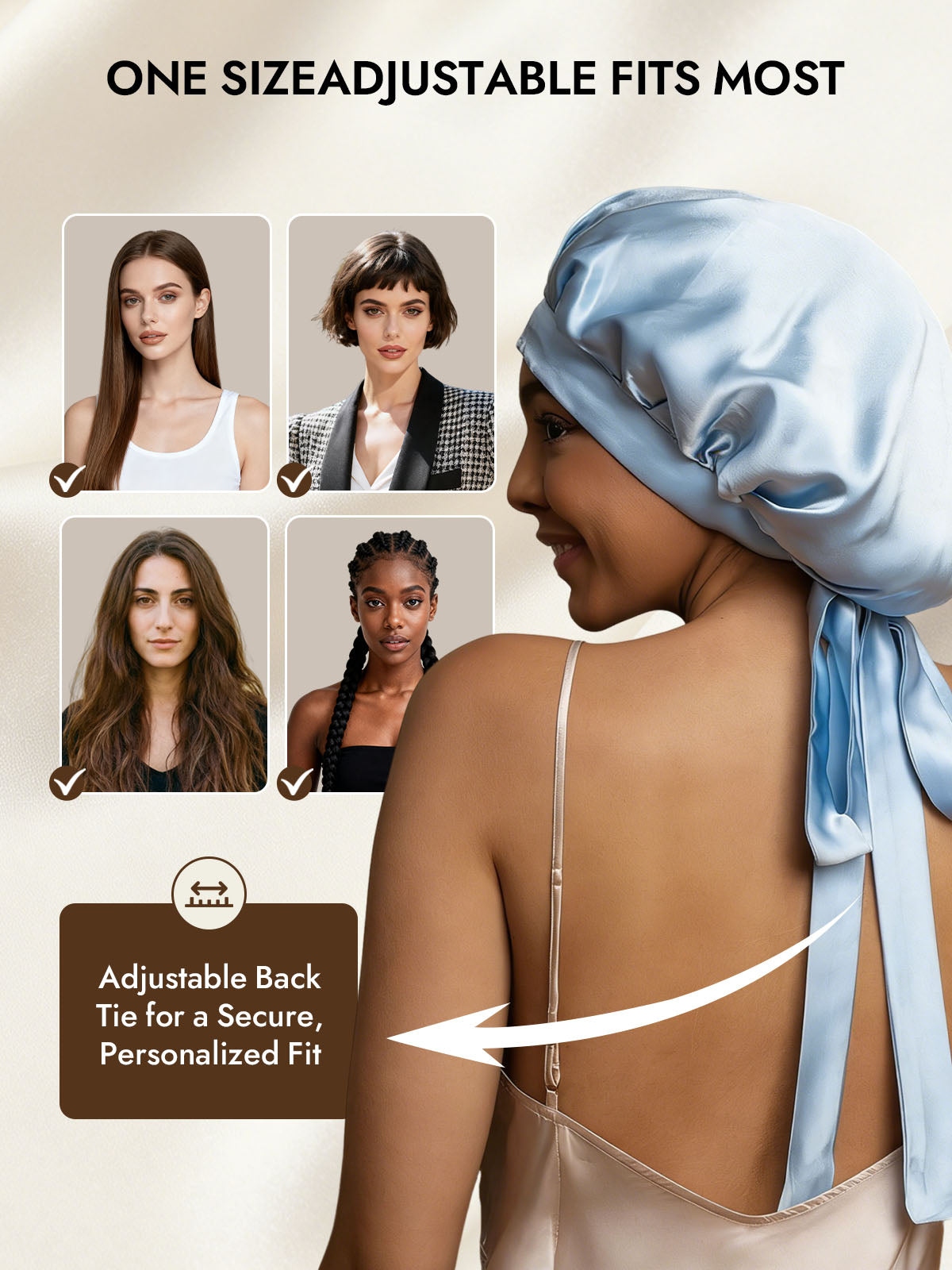 100% Mulberry Silk Elegant Bonnet with Long Ribbons