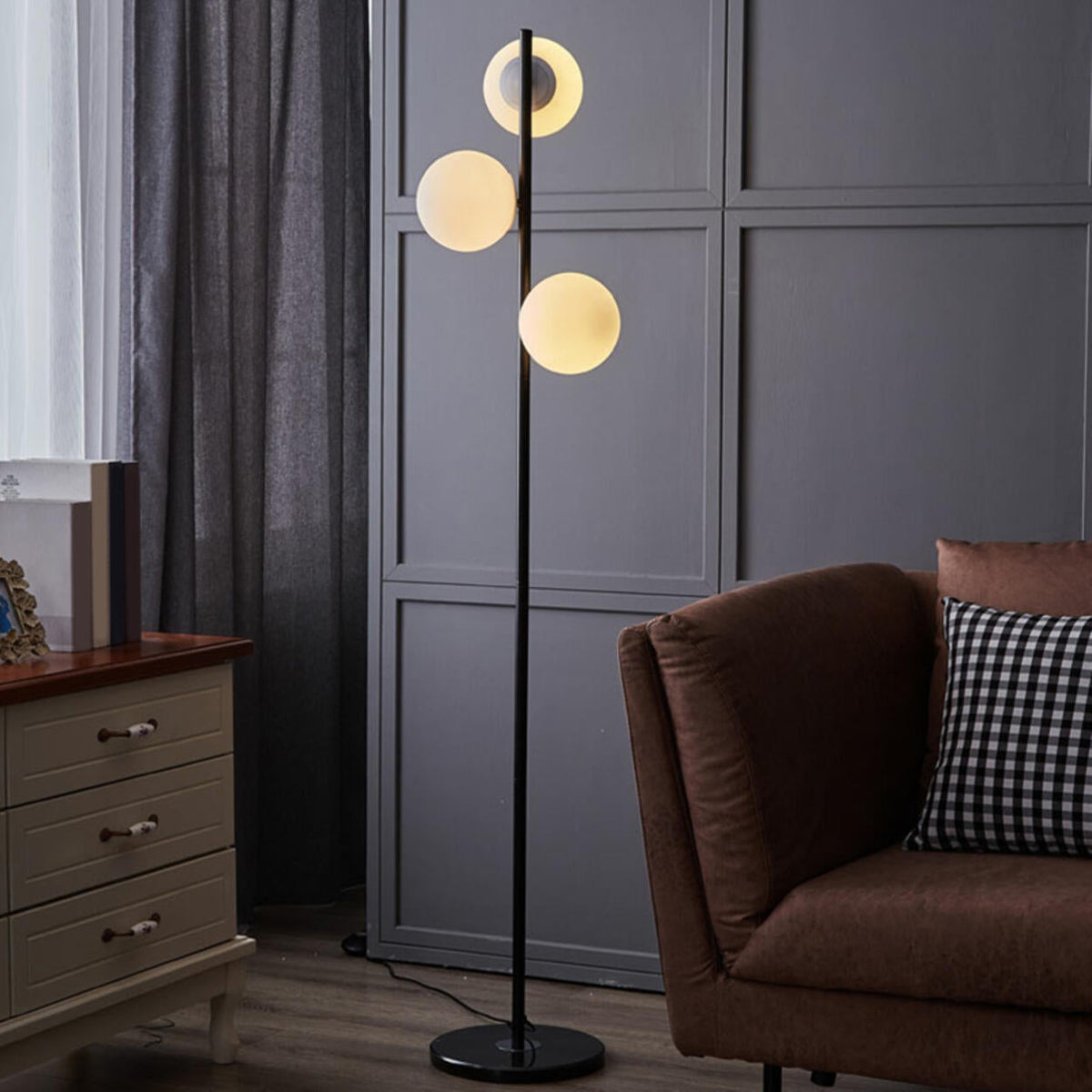 3-Light Globe Gold Stand and Marble Base Floor Lamp