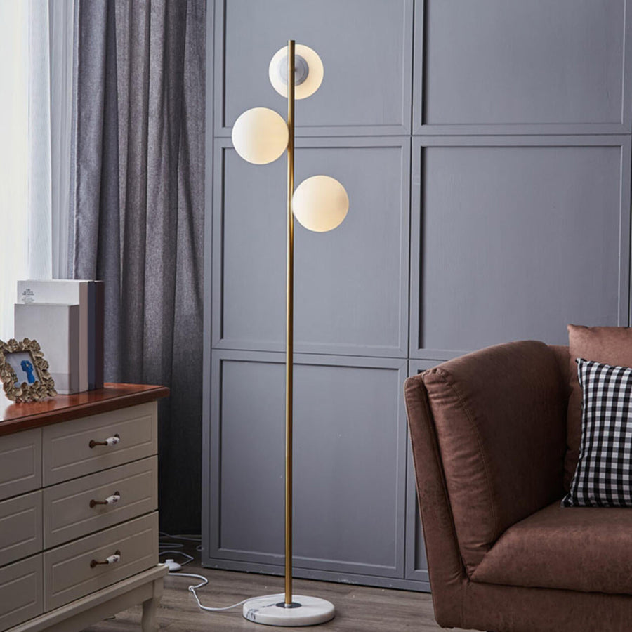 3-Light Globe Gold Stand and Marble Base Floor Lamp