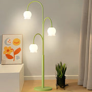3-Light Green Floral Glass Contemporary Floor Lamp