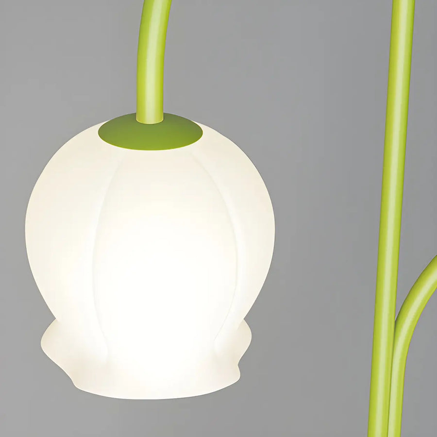 3-Light Green Floral Glass Contemporary Floor Lamp