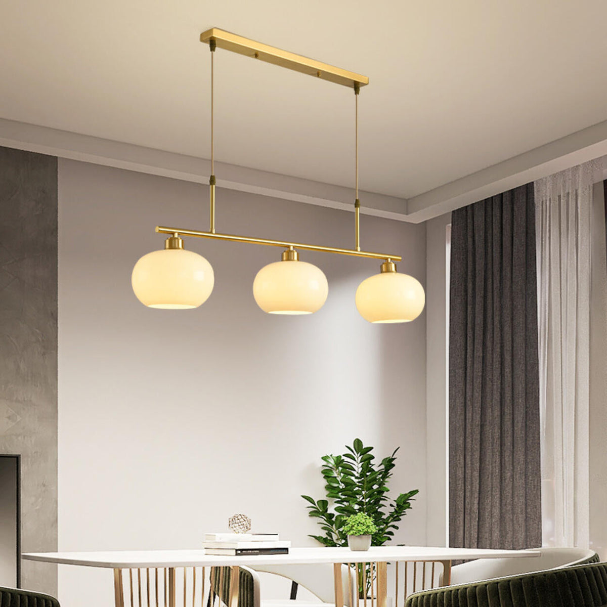 3-Light Modern Round Gold Frame Island Pendant Light