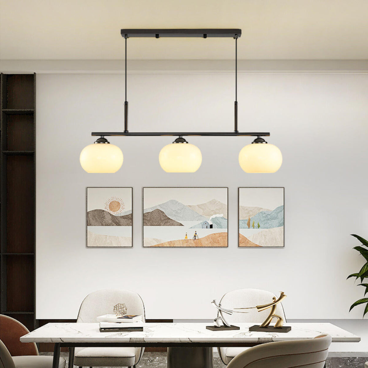 3-Light Modern Round Gold Frame Island Pendant Light
