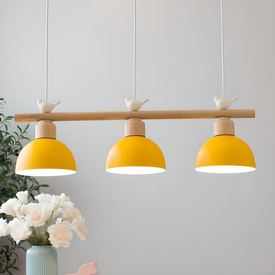 3-Light Yellow Dome and Bird Island Pendant Light