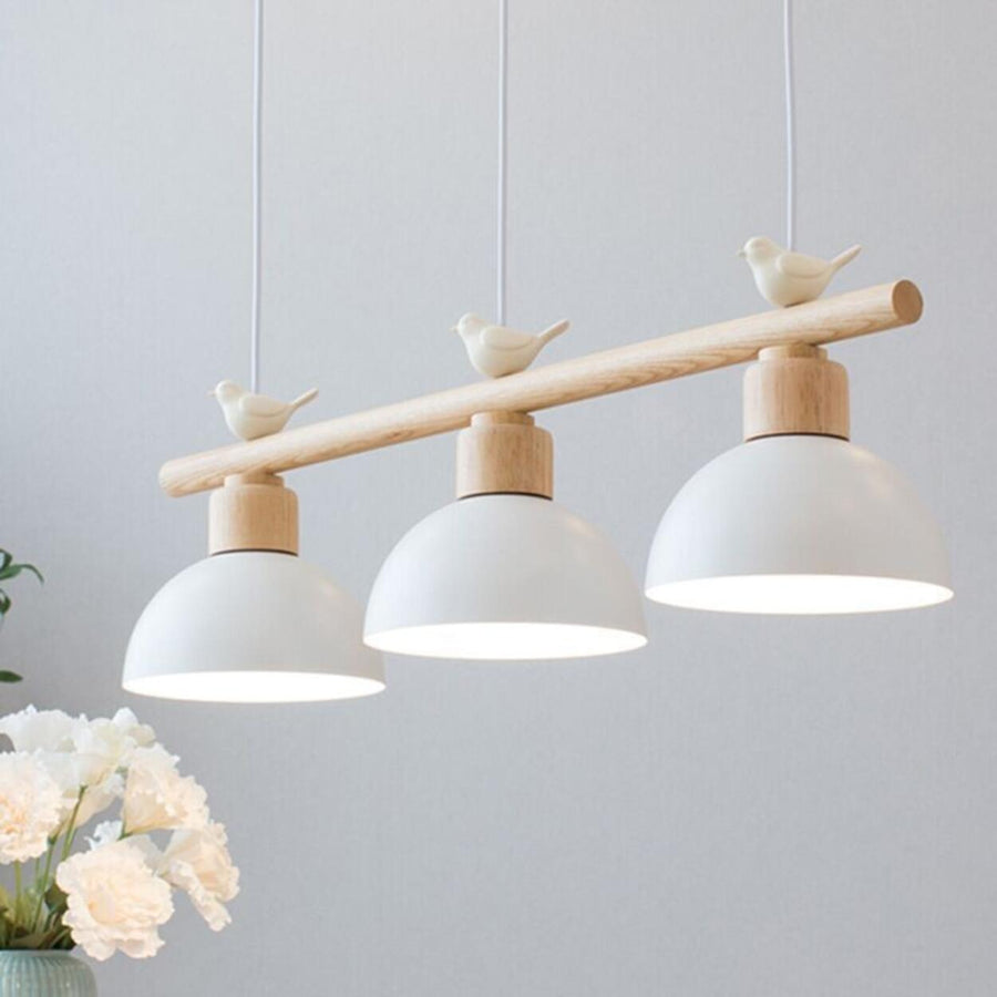 3-Light Yellow Dome and Bird Island Pendant Light