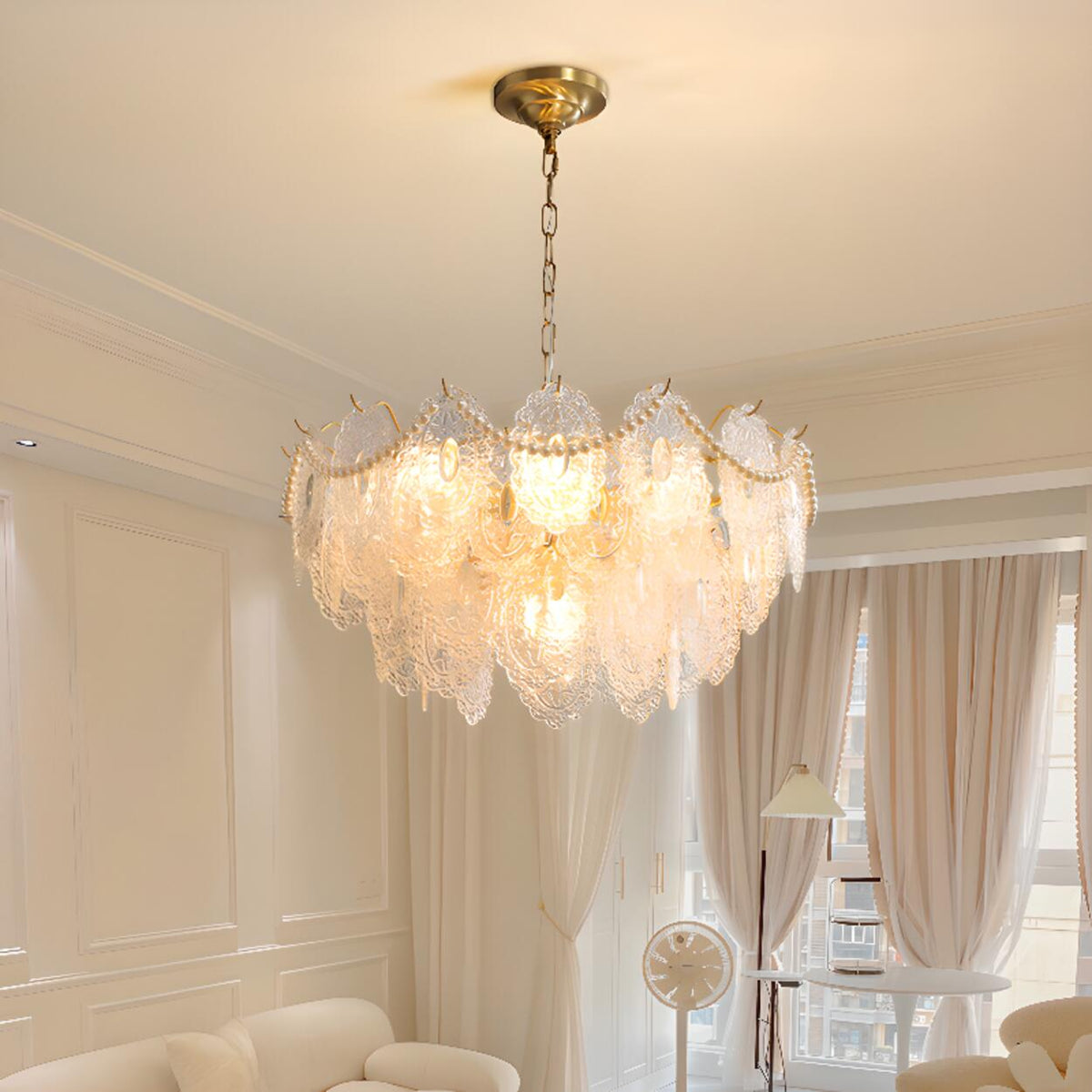 3 Tiers Clear Glass Pendant Chandelier Adjustable Height