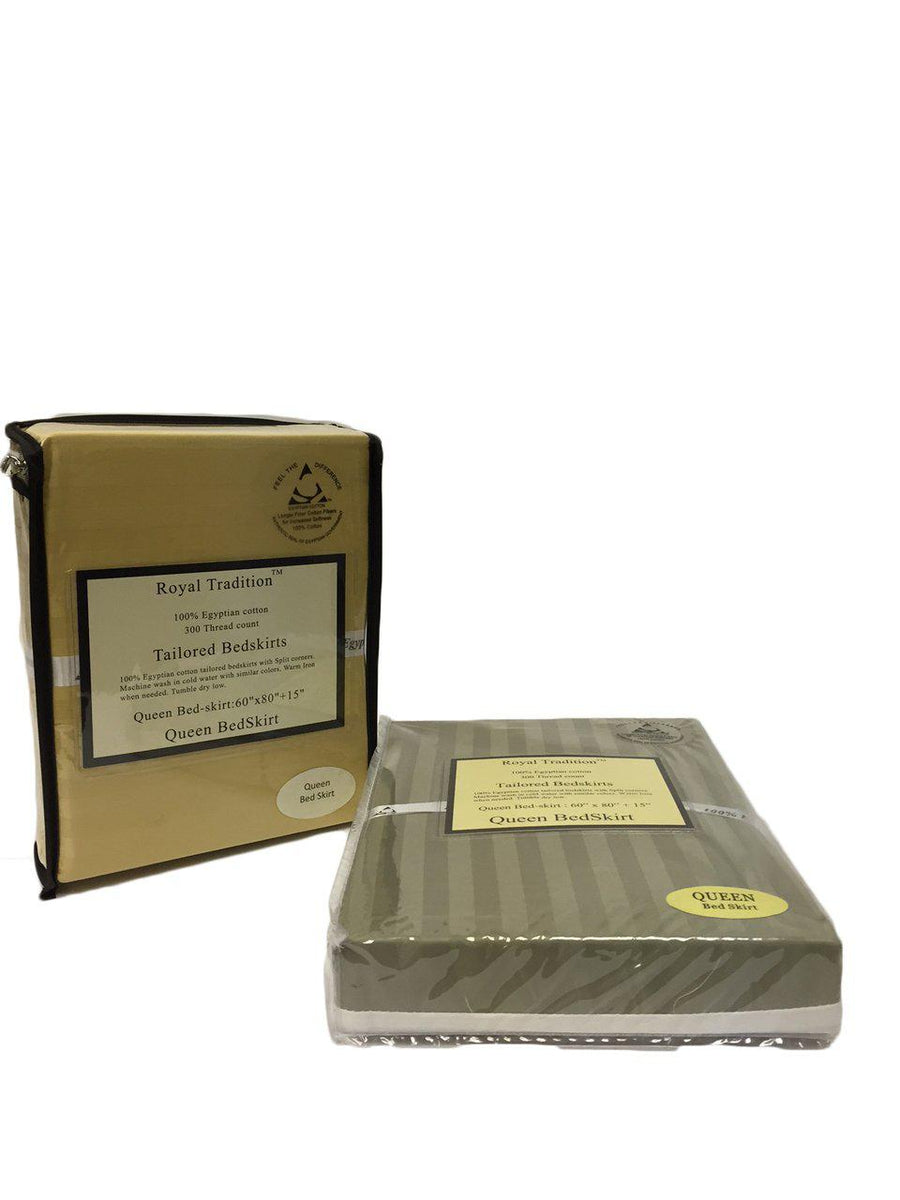 Combed Cotton Split Corners Damask Stripe Bed Skirts