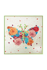 100% Mulberry Silk Floral Square Scarf with Green Trim 53*53 cm
