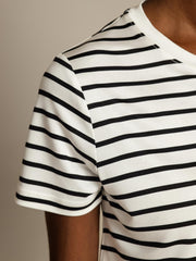 100% Mulberry Silk Crew Neck Short Sleeve Women's Sport Stripe Print T-Shirt
