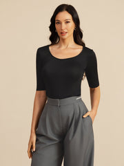 100% Mulberry Silk Women's Half Sleeve Scoop Neck Top