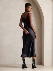100% Mulberry Silk Sleeveless U Neck Midi Long Dress