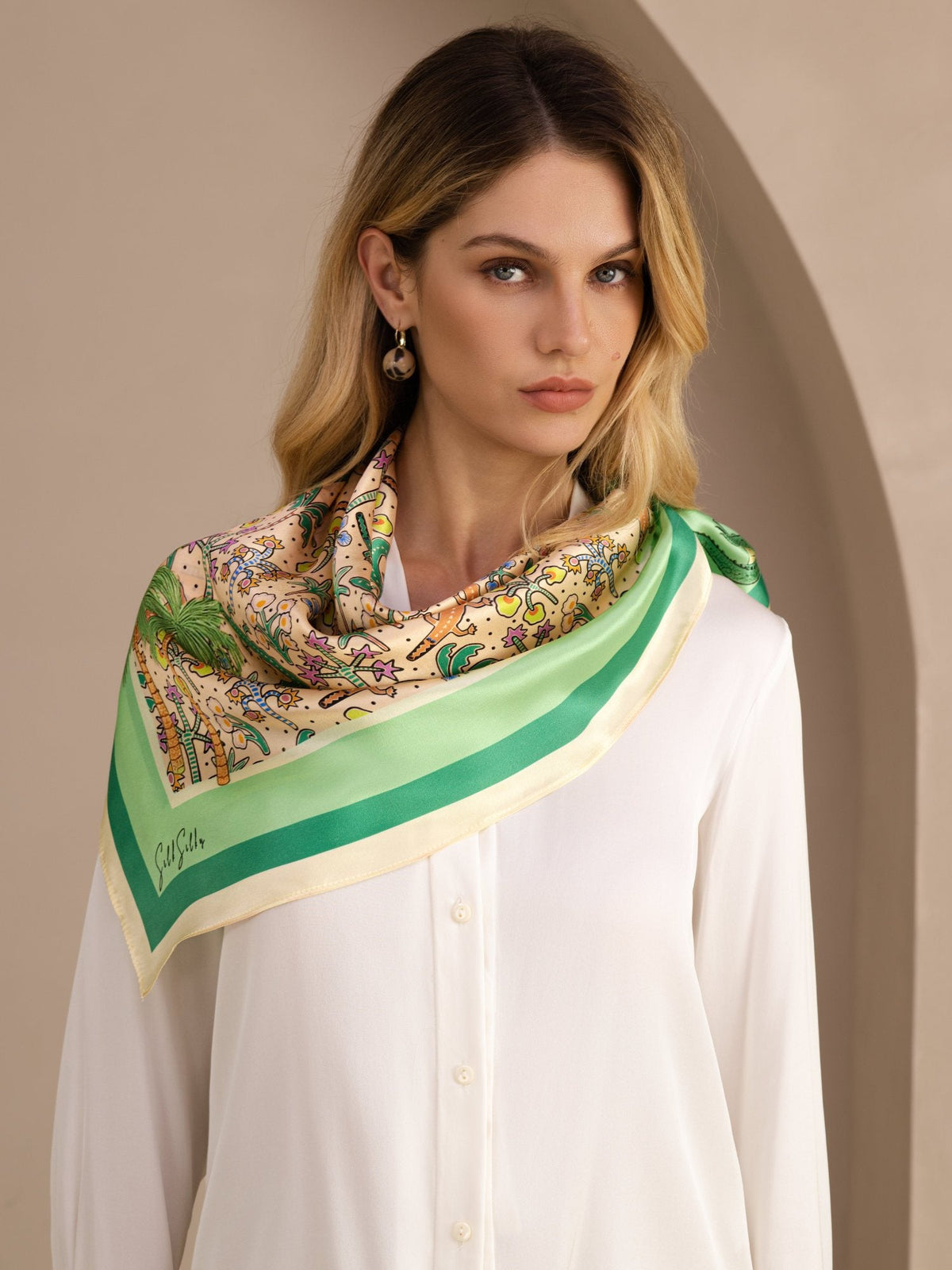 100% Mulberry Silk Crocodile Pattern Scarf - Size 90x90cm