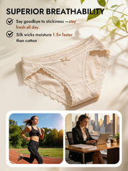 100% Mulberry Silk Lace Trim Bikini Panty with Bow Design