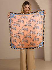 100% Mulberry Silk  Cat Pattern Scarf - Size 90x90cm