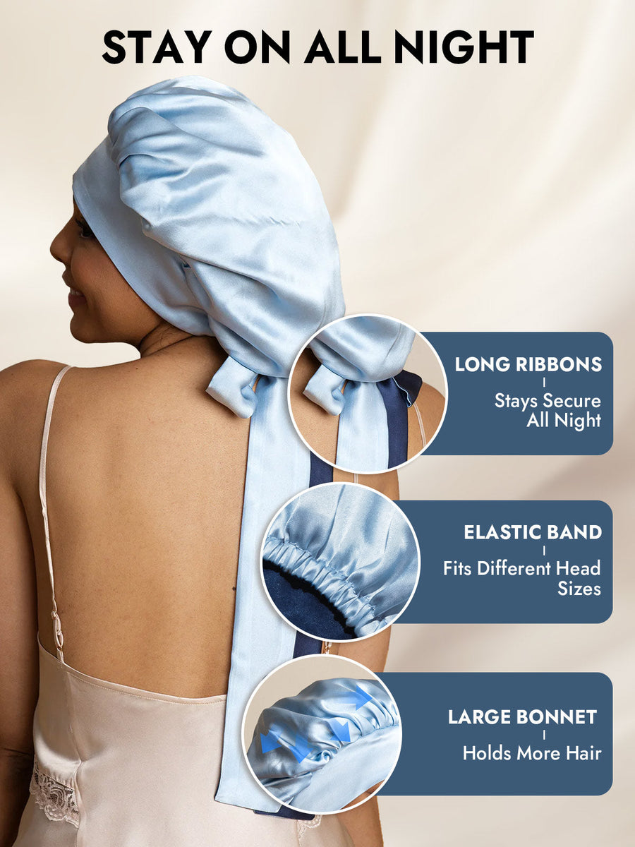 Women's 100% Mulberry Silk Casual Bonnet with Long Ribbons (Two-tone and Double-sided)