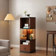 360° Rotating Narrow Bookcase with LED Lighting and Acrylic Panels