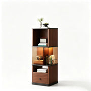 360° Rotating Narrow Bookcase with LED Lighting and Acrylic Panels