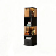 360° Rotating Narrow Bookcase with LED Lighting and Acrylic Panels