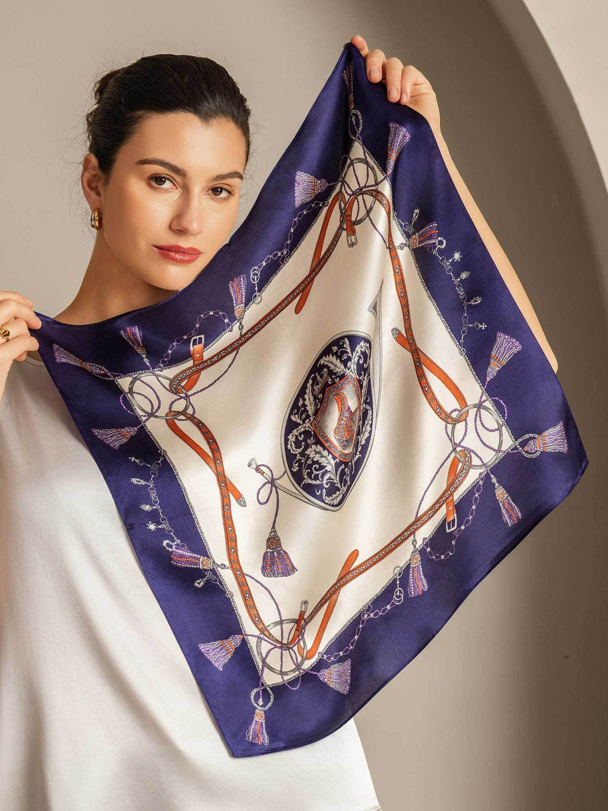 100% Mulberry Silk Floral  Square Scarf - Size 53x53cm