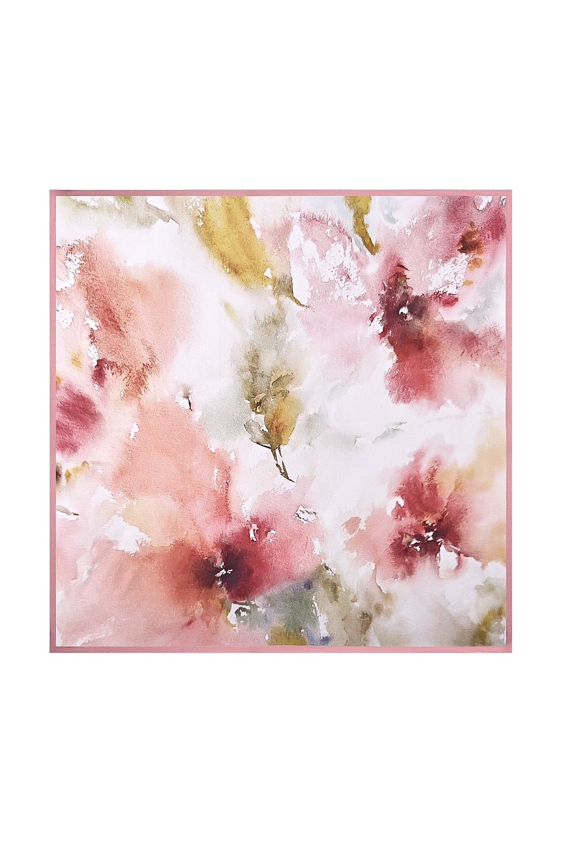 100% Mulberry Silk Floral Square Scarf with Pink Trim 53*53 cm