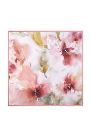 100% Mulberry Silk Floral Square Scarf with Pink Trim 53*53 cm