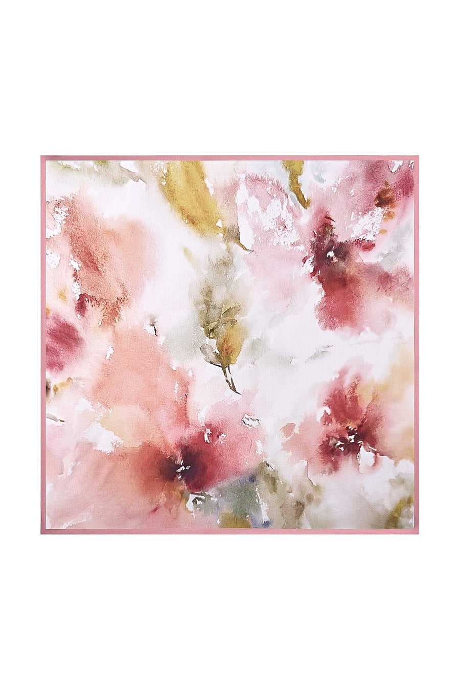 100% Mulberry Silk Floral Square Scarf with Pink Trim 53*53 cm