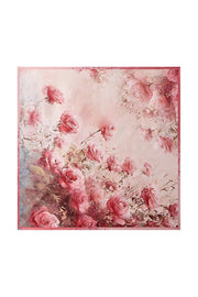 100% Mulberry Silk Rose Pattern Square Scarf - Size 53x53cm