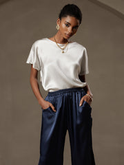 19Momme Silk Short Sleeve Boat Neck Cuffed Sleeve Women's T-Shirt