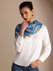 100% Mulberry Silk Fish Pattern Scarf - Size 90x90cm