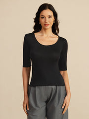 100% Mulberry Silk Women's Half Sleeve Scoop Neck Top