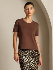 Clearance - 100% Mulberry Silk V Neck Short-Sleeve Snag-Resistant Women's T-Shirt