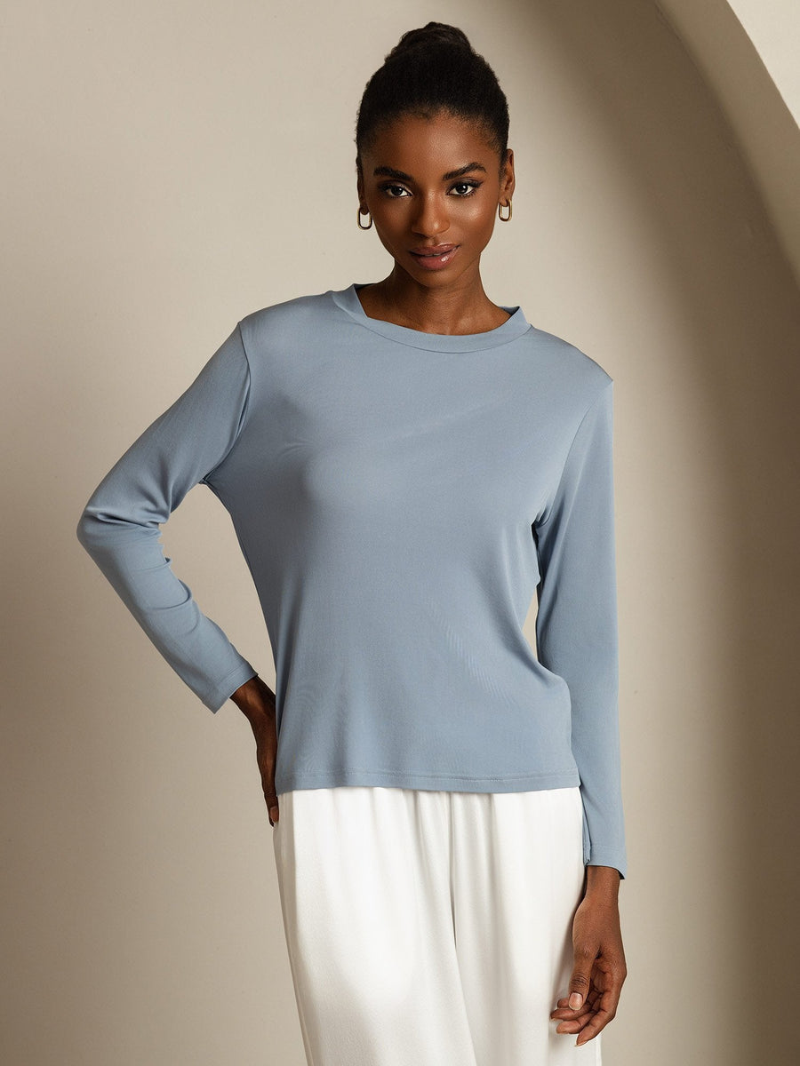 100% Mulberry Silk Long Sleeve Round Neck Women's Top
