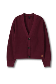 Chunky Knit Women's Cropped Cardigan in Burgundy