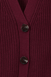 Chunky Knit Women's Cropped Cardigan in Burgundy