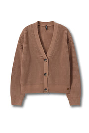 Chunky Knit Women's Cropped Cardigan in Latte