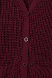 Chunky Knit Women's Waffle Cardigan in Burgundy