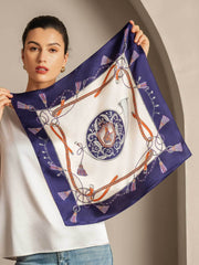 100% Mulberry Silk Floral  Square Scarf - Size 53x53cm