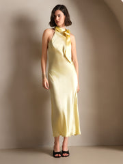 Clearance - 19Momme Silk Sleeveless Tie Neck Midi Dress