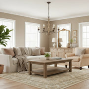 5-Light Natural Wood Candle Chandelier with Metal Arms