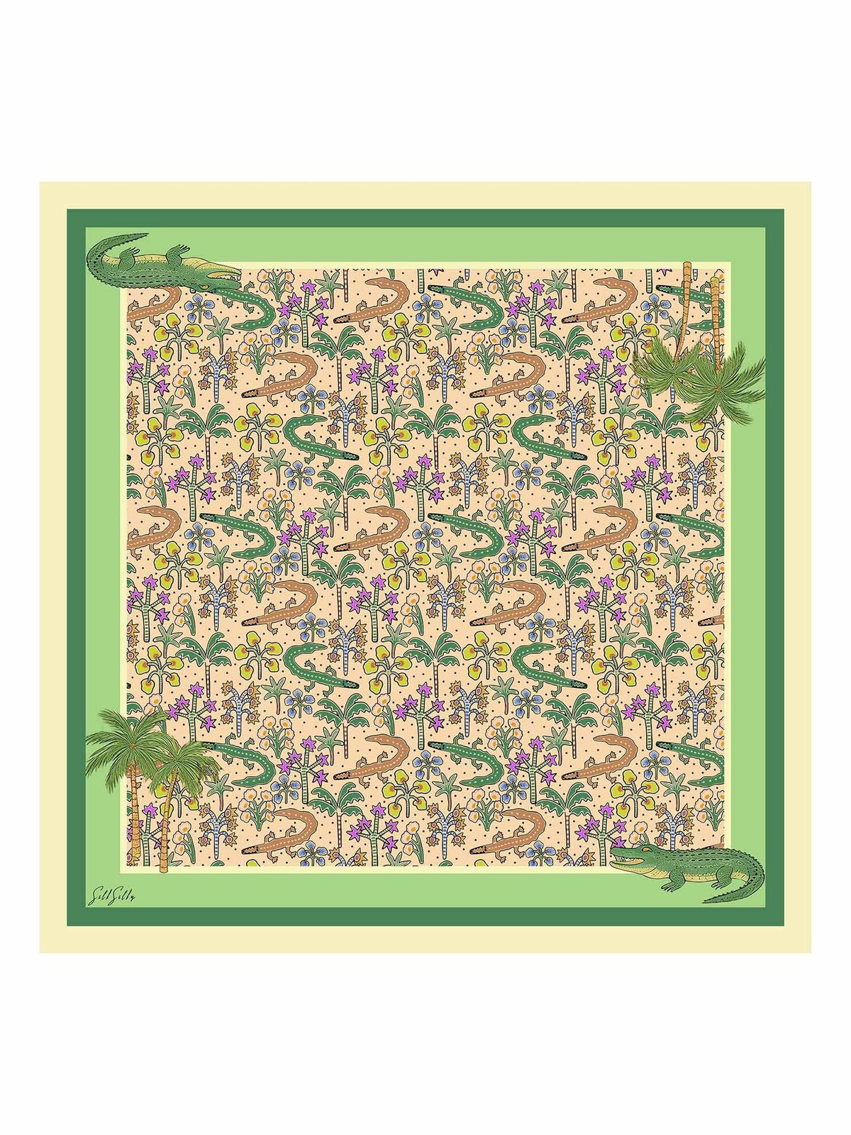 100% Mulberry Silk Crocodile Pattern Scarf - Size 90x90cm