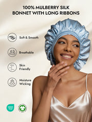 100% Mulberry Silk Elegant Bonnet with Long Ribbons