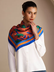 100% Mulberry Silk  Elephant Pattern Scarf - Size 90x90cm