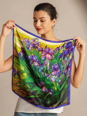 100% Mulberry Silk Floral Oil Painting Square Scarf - Size 53x53cm