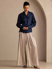100% Mulberry Silk Women’s Split Neck Long Sleeve Blouse With Drawstring