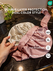 100% Mulberry Silk  Casual Bonnet with Long Ribbons (Two-tone and Double-sided)