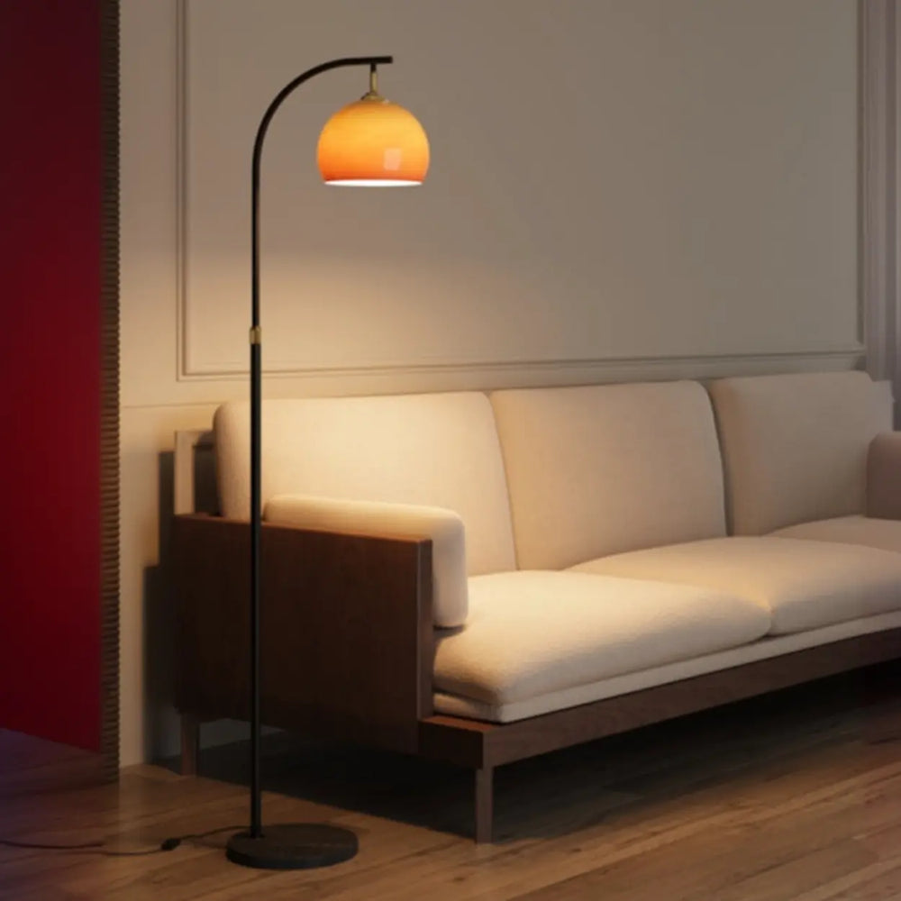 65-Inch Adjustable Arc Floor Lamp with Orange Glass Shade