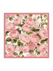 100% Mulberry Silk Pink Floral Print Square Scarf - Size 90x90cm