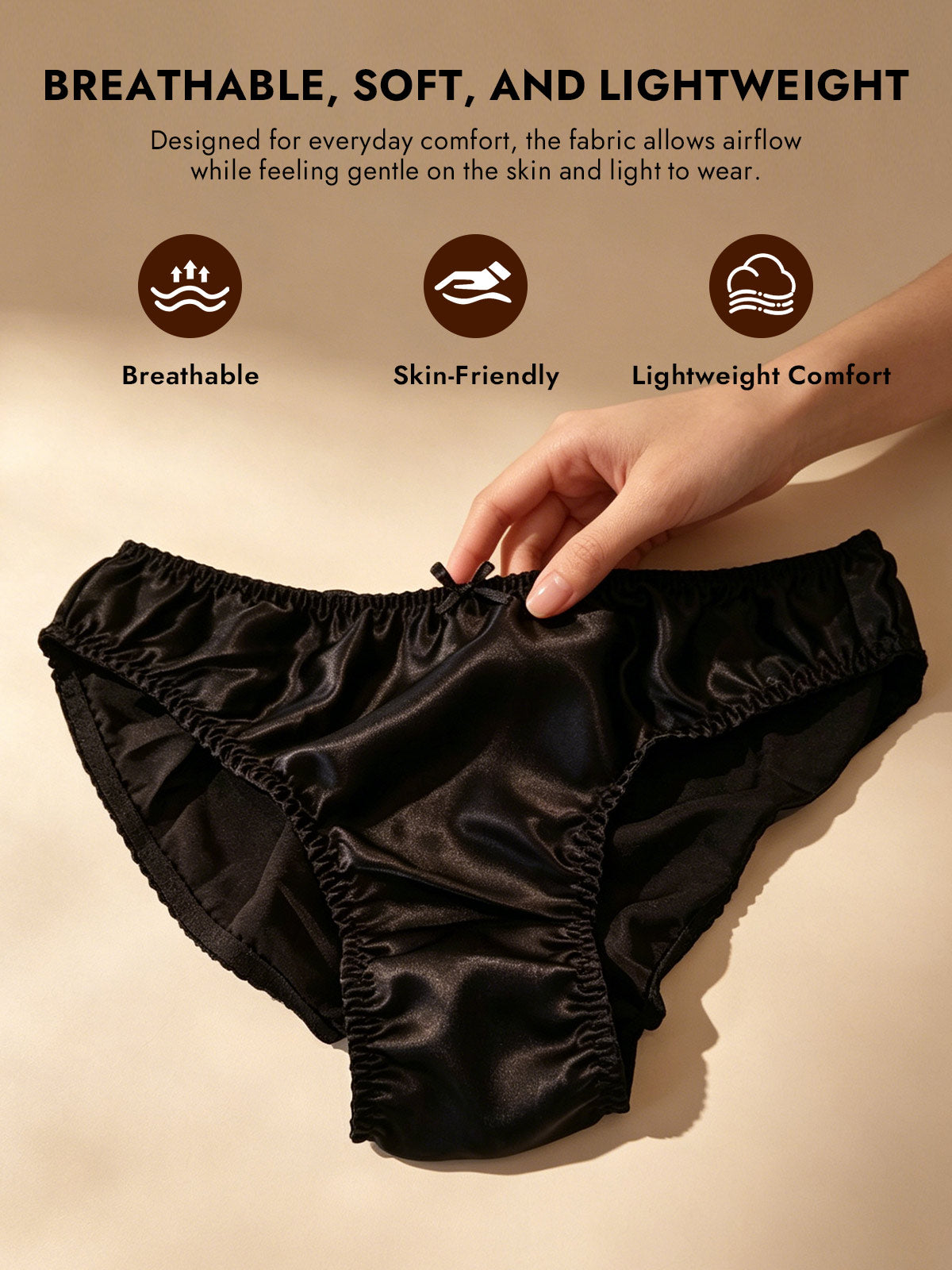 100% Mulberry Silk Classic Bikini Panty with Bow